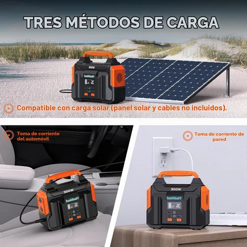 Vista 7 de Estación de energía portátil Bailibatt 300W, 257Wh, 4.6lbs Generador solar Naranja