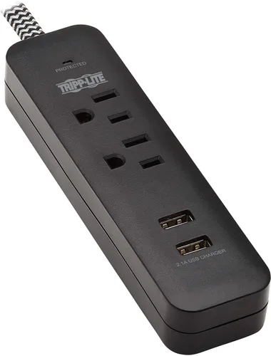 Vista 8 de Tripp Lite Protector de sobretensiones de 1 salida con 2 puertos USB (2.1A compartido) - Cable de 4 pies, enchufe 5-15P, 450 julios, negro