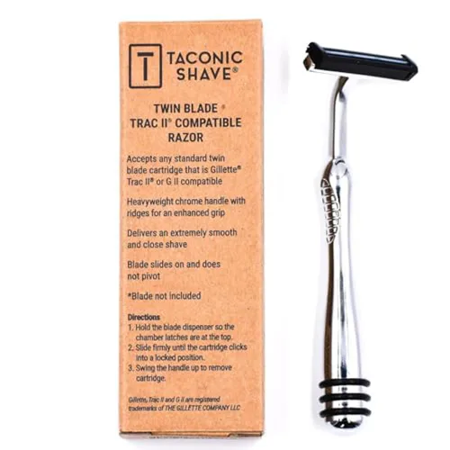 Vista 8 de Taconic Shave, Maquinilla de afeitar de doble hoja de metal pesado no pivotante compatible con GIllette Trac II, Personna y repuestos Taconic - 10