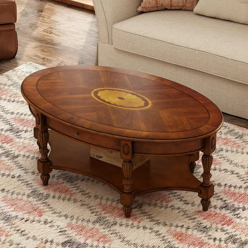 Vista 17 de Mesa auxiliar ovalada de madera con cajón y estante de almacenamiento, 22 x 28" blanco antiguo con cajón-cjz