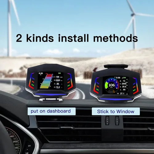 Vista 8 de AP-8 - Pantalla frontal para coche, sistema dual universal OBD2, modo GPS, medidor de pendiente HUD, medidor inteligente multifunción con luz