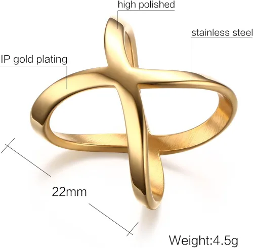 Vista 2 de Huanian Anillo de acero inoxidable para mujer, dorado, talla 6-9
