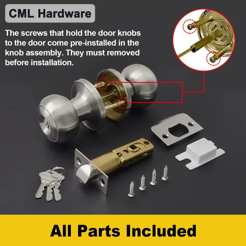 Vista 13 de CML Hardware Juego de pomos de puerta de entrada con llave, cerradura de puerta de entrada en acero inoxidable sólido para exterior e