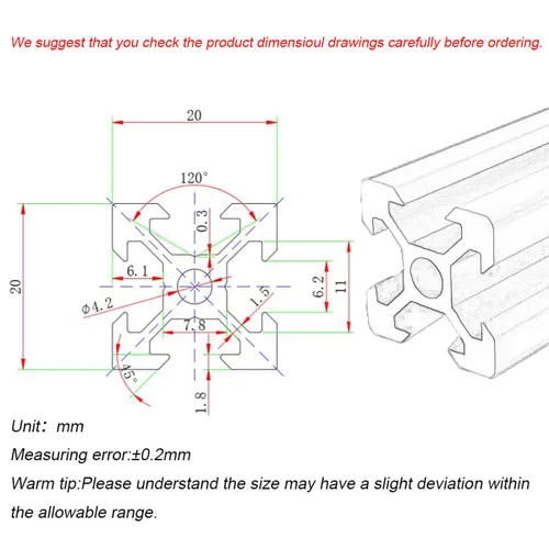 Vista 2 de Extrusión de aluminio con ranura en V 2020 para piezas de impresora 3D y CNC DIY plata 500mmX4