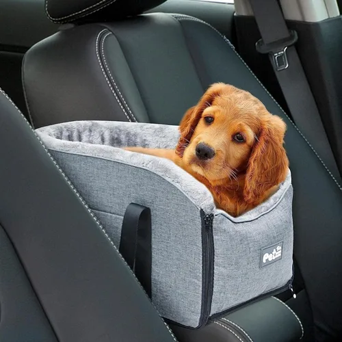 Vista 2 de Asiento de auto para consola para perros, consola central para mascotas, asiento para perros, reposabrazos para perros y gatos, lavable, bolsas