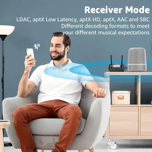 Vista 3 de 1Mii B03Pro+ Bluetooth 5.3 Transmisor Receptor Certificado LDAC para TV Home Stereo, Extensor Bluetooth de Largo Alcance Adaptador de Audio