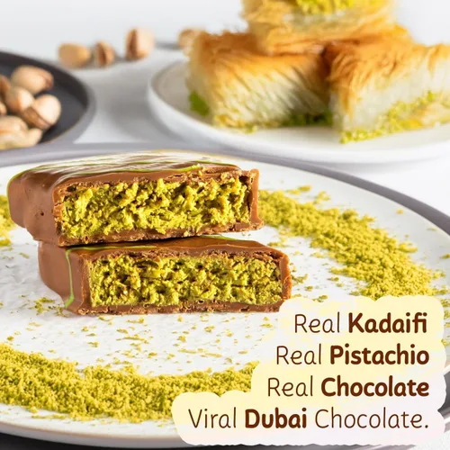 Vista 7 de Chococraft Premium Dubai Chocolate Kunafa Pistachio (El Original), 185 gramos - 6.53oz - Importado de DUBAI EAU, Ideal para Regalo en Todas