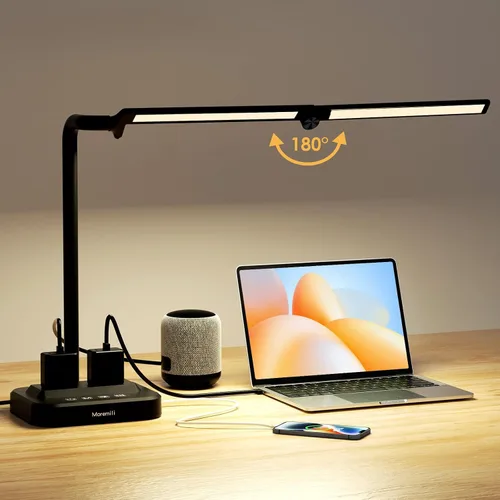 Vista 3 de Lámpara de escritorio LED ajustable para oficina en casa Centro de alimentación integrado con 2 salidas de CA ampliamente espaciadas, puertos