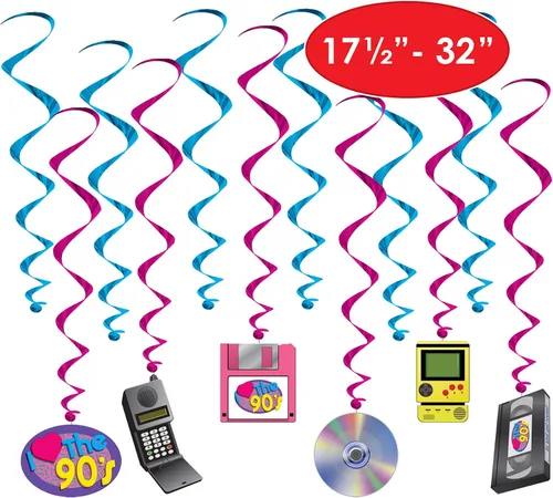 Vista 2 de Beistle 53489 I Love The 90's Whirls, 24 piezas, 15"-28", multicolor
