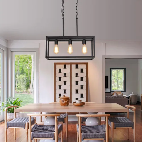 Vista 5 de AMZASA Candelabro lineal negro de 3 luces, moderno, rectangular, granja, comedor, lámpara para cocina, isla y bar, certificación UL