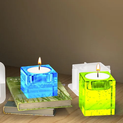 Vista 2 de 3 moldes de resina para velas, moldes cuadrados de silicona para portavelas para candelitas, fundición de resina epoxi, yeso de bricolaje, cemento