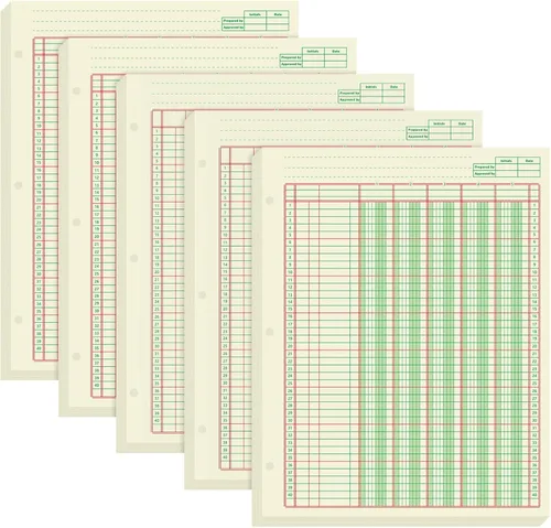 Vista 8 de Fulmoon - Paquete de 5 blocs de papel contable con 250 hojas, hojas de análisis contable con columnas, 3 agujeros, libro de contabilidad