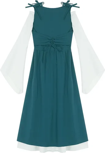 Vista 6 de Vestidos renacentistas medievales para niñas, disfraz irlandés medieval, de Halloween, vestido de baile de hadas, estilo vintage, traje bohemio