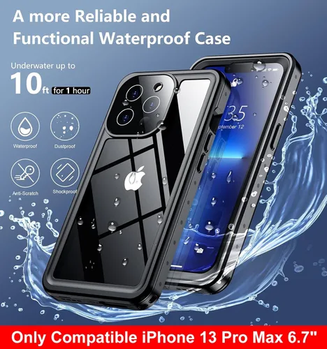 Vista 4 de SPIDERCASE Solo diseñada para el iPhone 13 Pro Max, funda impermeable, lente incorporada y protector de pantalla, protección completa de alta