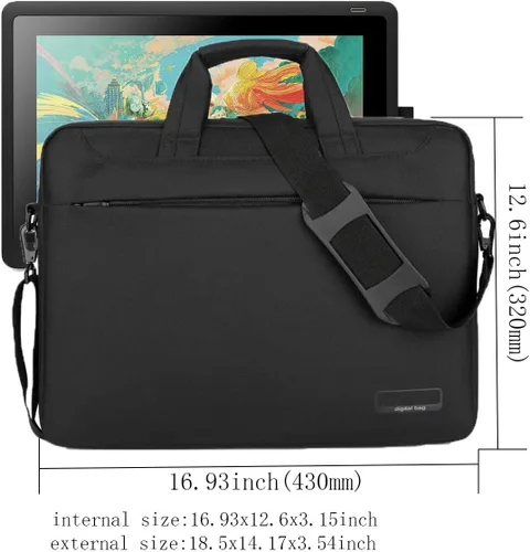 Vista 2 de Bolsa de transporte para monitor de dibujo con bandolera grande impermeable con guante de artista para Huion GT-156HD V2 Wacom Cintiq 16 DTK1660