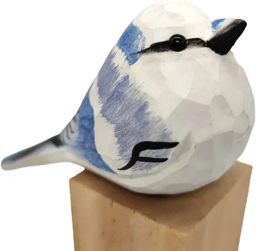 Vista 6 de Figura de pájaro de madera Azure Tit, tilo tallado a mano, marrón claro, decoración moderna para el hogar, regalo de pájaro