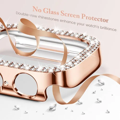 Vista 3 de Goton Paquete de 4 Fundas con Diamantes de Imitación para Apple Watch, Protector de 38mm para Series 3/2/1, Funda con Diamantes de Imitación