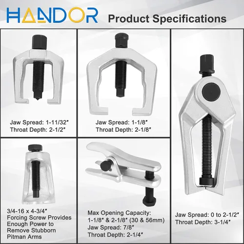 Vista 4 de Handor Separador de rótula, herramientas mecánicas 5 en 1, extractor de brazo Pitman, juego de herramientas de extracción de extremo de barra