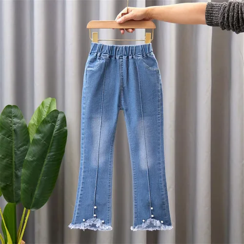 Vista 2 de Pantalones Vaqueros para niñas pequeñas, pantalones vaqueros largos de color sólido bonitos, pantalones vaqueros