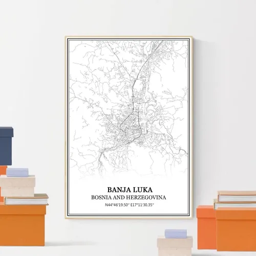 Vista 4 de TANOKCRS Banja Luka Bosnia y Herzegovina - Póster impreso en lienzo con diseño de mapa de Bosnia y Herzegovina, sin marco, moderno, en blanco