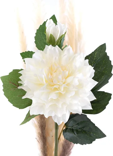 Vista 4 de Paquete de 4 flores artificiales de dalia artificiales de 23 pulgadas, tallo de dalia artificial (blanco), flores artificiales largas de seda