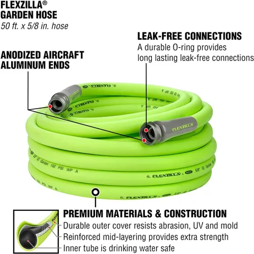 Vista 6 de Flexzilla Kit de manguera de jardín con accesorios de conexión rápida, 1/2 pulgada x 50 pies, resistente, ligero, ZillaGreen + manguera de jardín