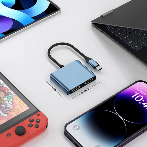 Vista 9 de Divisor DisplayPort para monitores duales, adaptador divisor USB C a Dual DisplayPort de 4K a 60Hz para pantalla extendida con 2 puertos