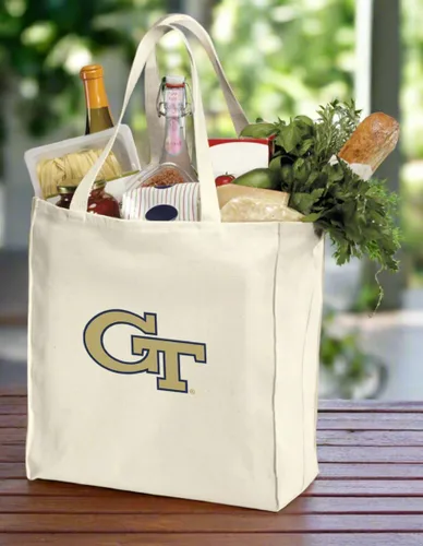 Vista 2 de Bolsas de comestibles reutilizables de Georgia Tech o GT Yellow Jackets Bolsas de compras ALGODÓN NATURAL, Blanco