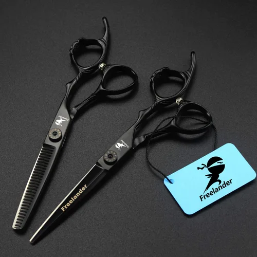 Vista 9 de Tijeras de corte de pelo, 6.0 pulgadas negras profesionales japón 440C tijeras de corte de pelo – peluquería de mezcla/adelgazamiento/texturización