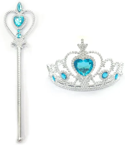Vista 2 de Kuzhi Juego de tiara y varita de princesa Elsa Crown - Joya de corazón plateado, L