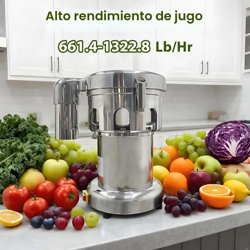 Vista 2 de Exprimidor comercial de verduras y frutas, separado automático de jugo y residuos, prensa de jugo resistente con varilla de empuje, exprimidor