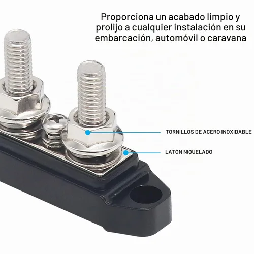 Vista 4 de Recoil S2P-516 Barra colectora con pernos dobles de 5/16” y terminales de tornillo #8, bloque de distribución de potencia con terminales de anillo