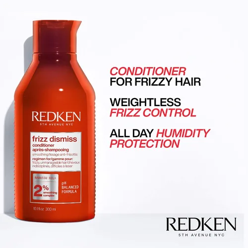 Vista 3 de Redken Frizz Dismiss Champú, acondicionador y tratamiento Rebel Tame Set para cabello encrespado - Suaviza el cabello y maneja el encrespamiento