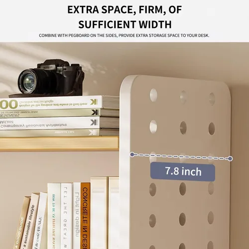Vista 3 de Organizador de escritorio de madera, estantería de escritorio de 2 niveles para suministros para el hogar y la oficina, organizador de escritorio