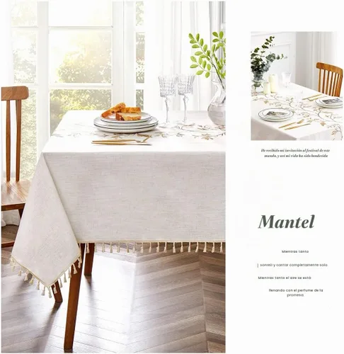 Vista 3 de QIANQUHUI - Mantel bordado para mesa de comedor, mantel rústico para cocina estilo granja, mantel rectangular a prueba de polvo, derrames y manchas