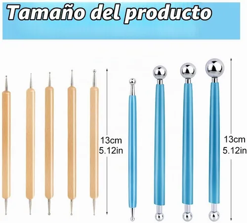 Vista 2 de 9 piezas de herramientas de punteado con estilógrafos de bolas y caja, juego de herramientas de punteado para pintura en roca, modelado de arcilla