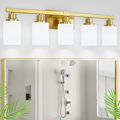 Vista 27 de Juego de 2 apliques de pared para baño, 1 luz negra, apliques de pared modernos para interiores con pantallas de vidrio blanco, lámpara de pared