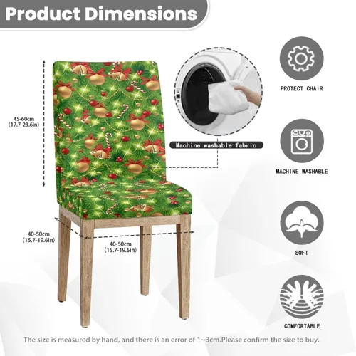 Vista 8 de Rnyleeg Fundas navideñas para sillas de comedor, fundas de asiento de comedor con estampado de campanas brillantes, juego de 1 funda suave y lavable