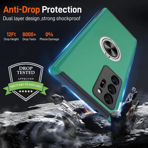 Vista 39 de Gritup - Funda para Galaxy A05S con protector de pantalla HD×2, funda protectora para teléfono a prueba de golpes con soporte magnético de anillo