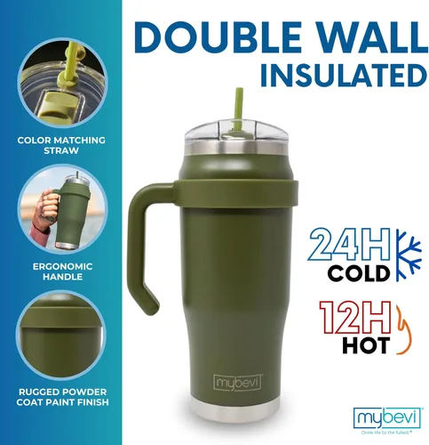 Vista 2 de MyBevi Outlander - Taza de viaje de acero inoxidable de alta calidad, para frío/calor, aislamiento de 3 capas, mango resistente, duradera y elegante