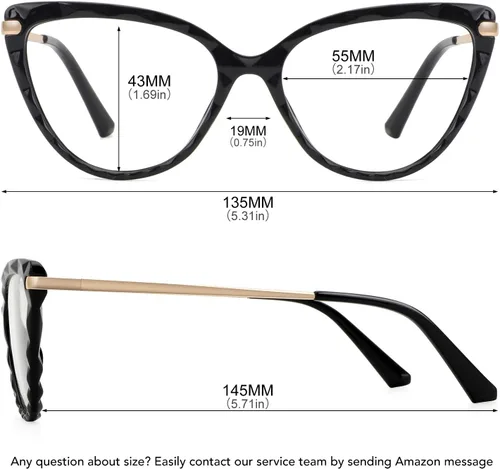 Vista 5 de WOWSUN Montura de lentes de ojo de gato de cristal sexy para mujer, sin receta, marco de anteojos falsos con lente transparente