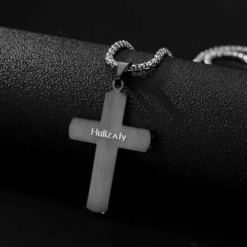 Vista 5 de Holizaly Collar de cruz para hombre colgante de acero inoxidable 316L color blanco dorado negro azul caja de regalo incluida