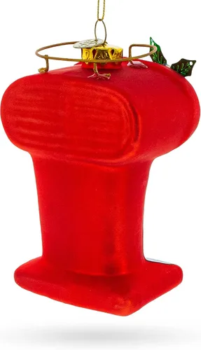 Vista 7 de Ornamento navideño de vidrio soplado para máquina de café expreso rojo vintage