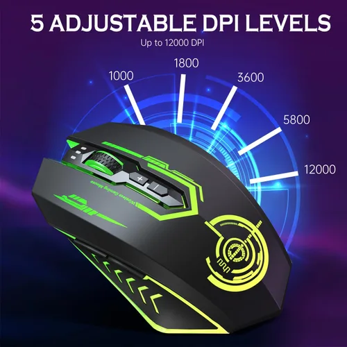 Vista 3 de Wireless USB Gaming Mouse, recargables uhuru 5 botones 7 Changeable LED Color ergonómico programable MMO RPG para PC computadora Portátil gaming