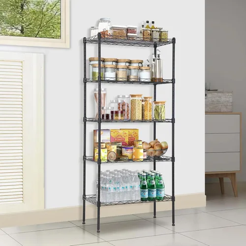 Vista 2 de Estantería de almacenamiento de 5 niveles, estante NSF ajustable en altura, estantes de alambre organizador de acero para lugares pequeños, cocina