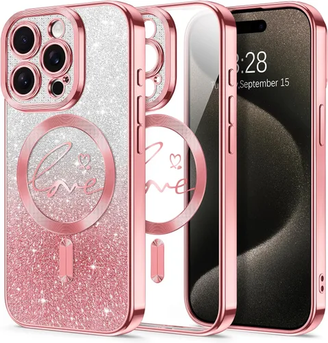 Vista 104 de Hython Funda para iPhone Air con purpurina, compatible con MagSafe Love Heart fundas magnéticas transparentes para teléfono para mujeres y niñas