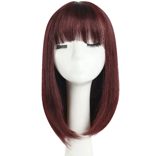 Vista 9 de Pelucas Bob con flequillo, peluca de cabello castaño rojizo de 10 Caoba