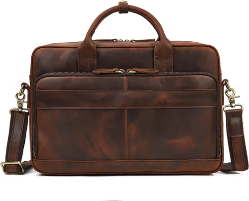 Vista 2 de Maletines de cuero, 15.6 pulgadas ordenador portátil y tableta bolsa de hombro bolsa de transporte de negocios bolsas de mensajero de viaje