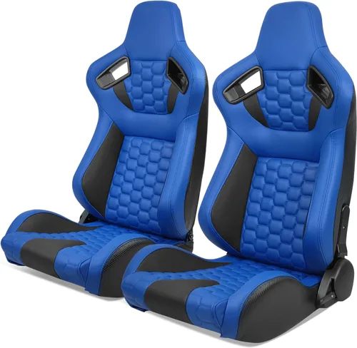 Vista 12 de IKON MOTORSPORTS, Asientos universales para vehículos de carreras con deslizadores dobles, asientos deportivos reclinables de cuero PU beige + cuero