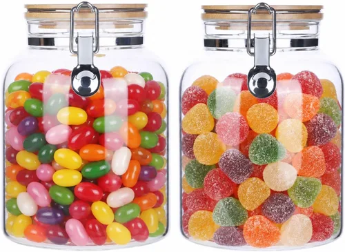 Vista 11 de Tarros de vidrio de borosilicato transparente con abrazadera de bloqueo hermético, tapas de bambú para cocina, sin BPA
